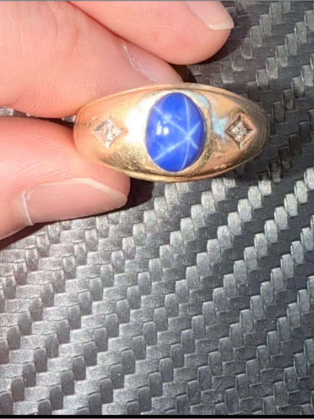 Star of Sapphire ring with real gold/ diamonds